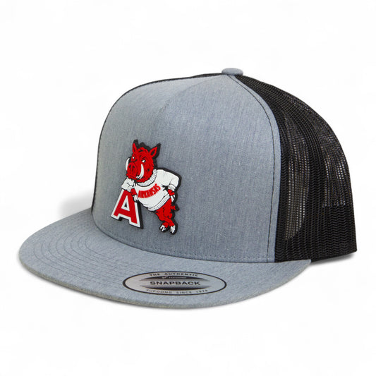 Arkansas Razorbacks Leaning A 3D YP Snapback Flat Bill Trucker Hat- Heather Grey/ Black
