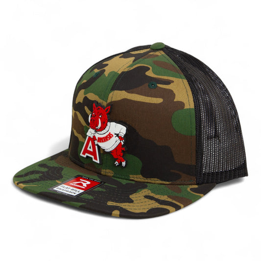 Arkansas Razorbacks Leaning A 3D Wool Blend Flat Bill Hat- Army Camo/ Black