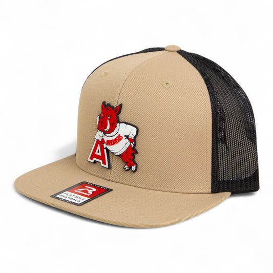 Arkansas Razorbacks Leaning A 3D Wool Blend Flat Bill Hat- Tan/ Black