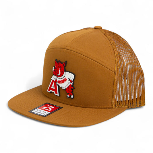 Arkansas Razorbacks Leaning A 3D Snapback Seven-Panel Flat Bill Trucker Hat- Caramel