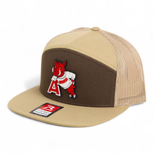 Arkansas Razorbacks Leaning A 3D Snapback Seven-Panel Flat Bill Trucker Hat- Brown/ Tan