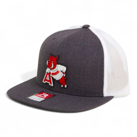 Arkansas Razorbacks Leaning A 3D Wool Blend Flat Bill Hat- Heather Charcoal/ White