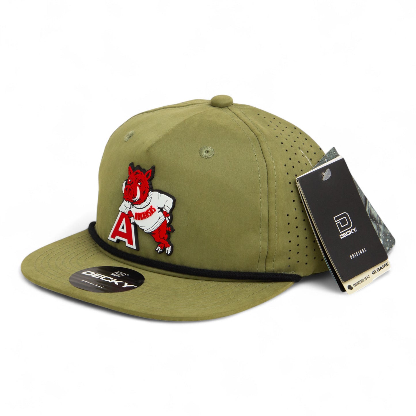 Arkansas Razorbacks Leaning A 3D Perforated Rope Hat- Loden/ Black