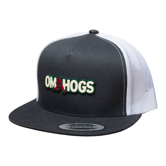 Arkansas Razorbacks OMAHOGS YP Snapback Flat Bill Trucker Hat- Charcoal/ White
