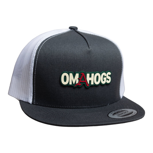 Arkansas Razorbacks OMAHOGS YP Snapback Flat Bill Trucker Hat- Charcoal/ White