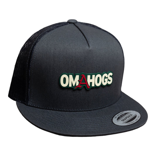 Arkansas Razorbacks OMAHOGS YP Snapback Flat Bill Trucker Hat- Charcoal/ Black