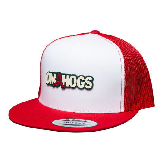 Arkansas Razorbacks OMAHOGS YP Snapback Flat Bill Trucker Hat- White/ Red