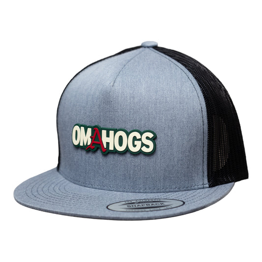Arkansas Razorbacks OMAHOGS YP Snapback Flat Bill Trucker Hat- Heather Grey/ Black