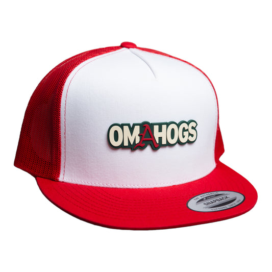 Arkansas Razorbacks OMAHOGS YP Snapback Flat Bill Trucker Hat- White/ Red