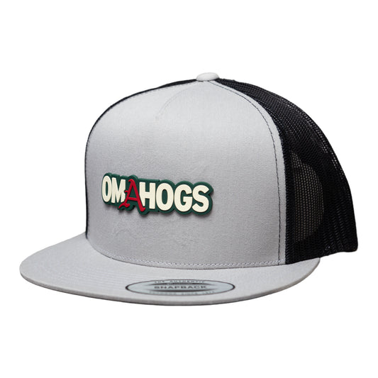 Arkansas Razorbacks OMAHOGS YP Snapback Flat Bill Trucker Hat- Silver/ Black