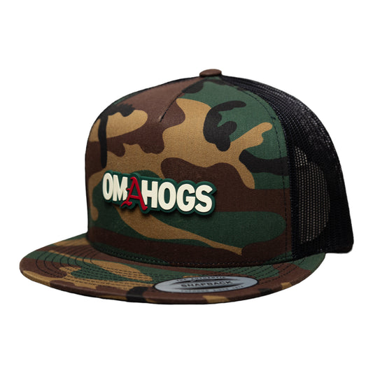 Arkansas Razorbacks OMAHOGS YP Snapback Flat Bill Trucker Hat- Army Camo/ Black