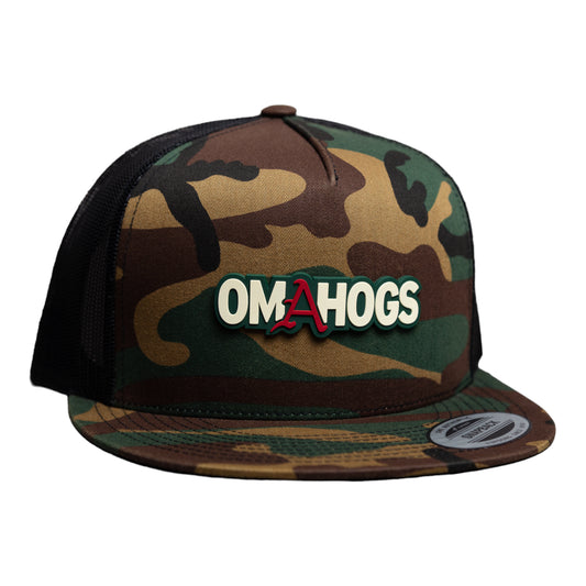Arkansas Razorbacks OMAHOGS YP Snapback Flat Bill Trucker Hat- Army Camo/ Black