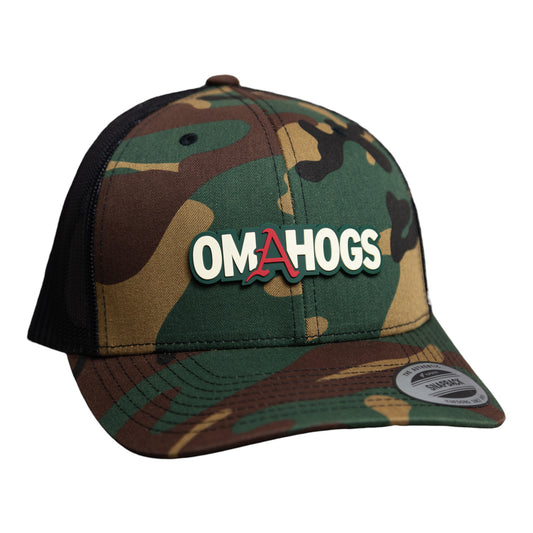 Arkansas Razorbacks OMAHOGS 3D YP Snapback Trucker Hat- Army Camo/ Black