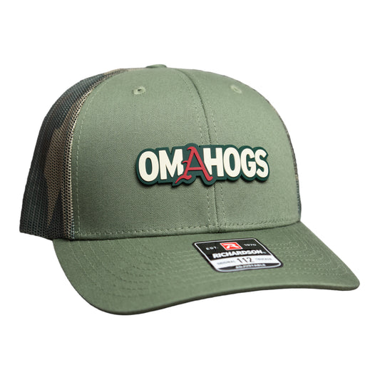 Arkansas Razorbacks OMAHOGS 3D Snapback Trucker Hat- Loden/ Green Camo