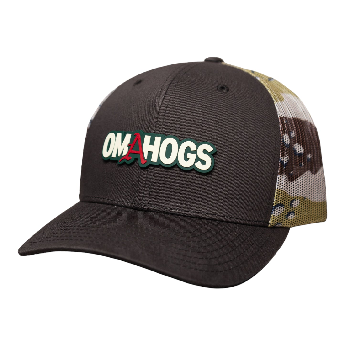 Arkansas Razorbacks OMAHOGS 3D Snapback Trucker Hat- Brown/ Desert Camo