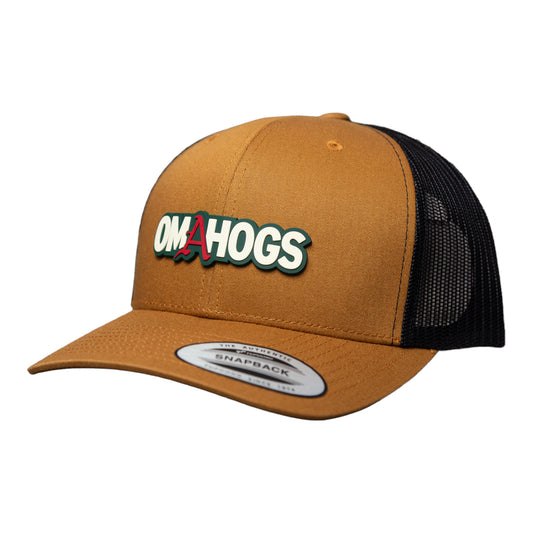 Arkansas Razorbacks OMAHOGS 3D YP Snapback Trucker Hat- Caramel/ Black