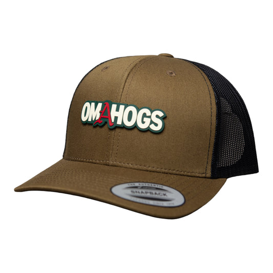Arkansas Razorbacks OMAHOGS 3D YP Snapback Trucker Hat- Coyote Brown/ Black