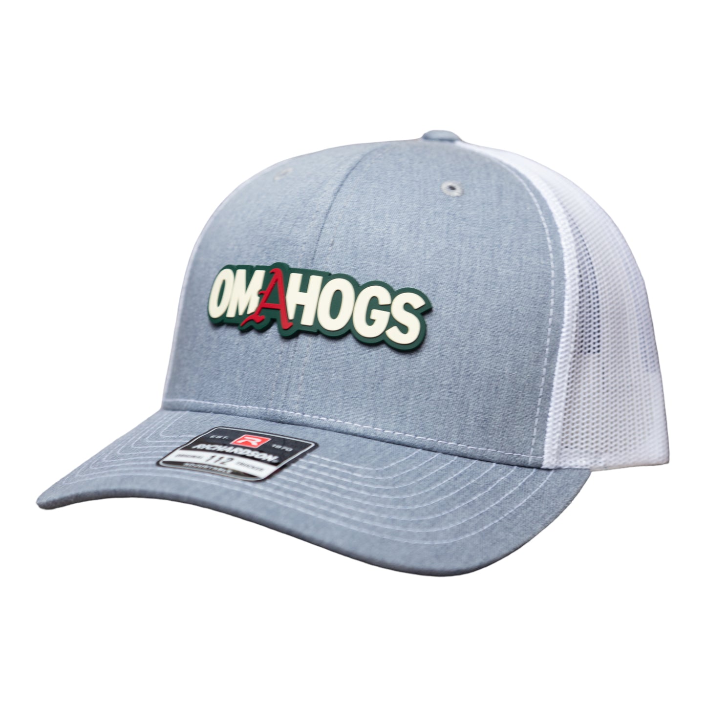 Arkansas Razorbacks OMAHOGS 3D Snapback Trucker Hat- Heather Grey/ White
