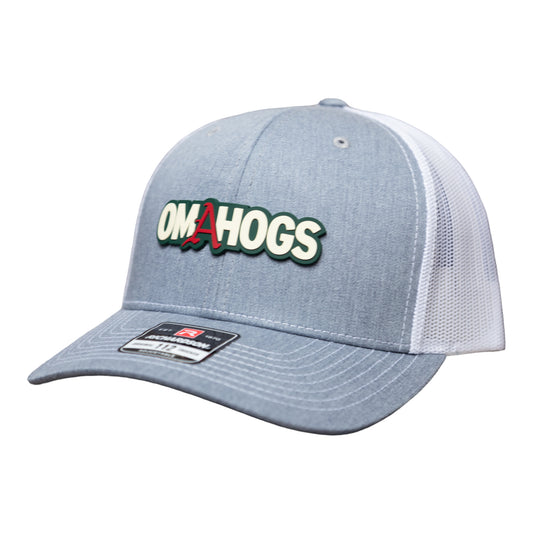 Arkansas Razorbacks OMAHOGS 3D Snapback Trucker Hat- Heather Grey/ White