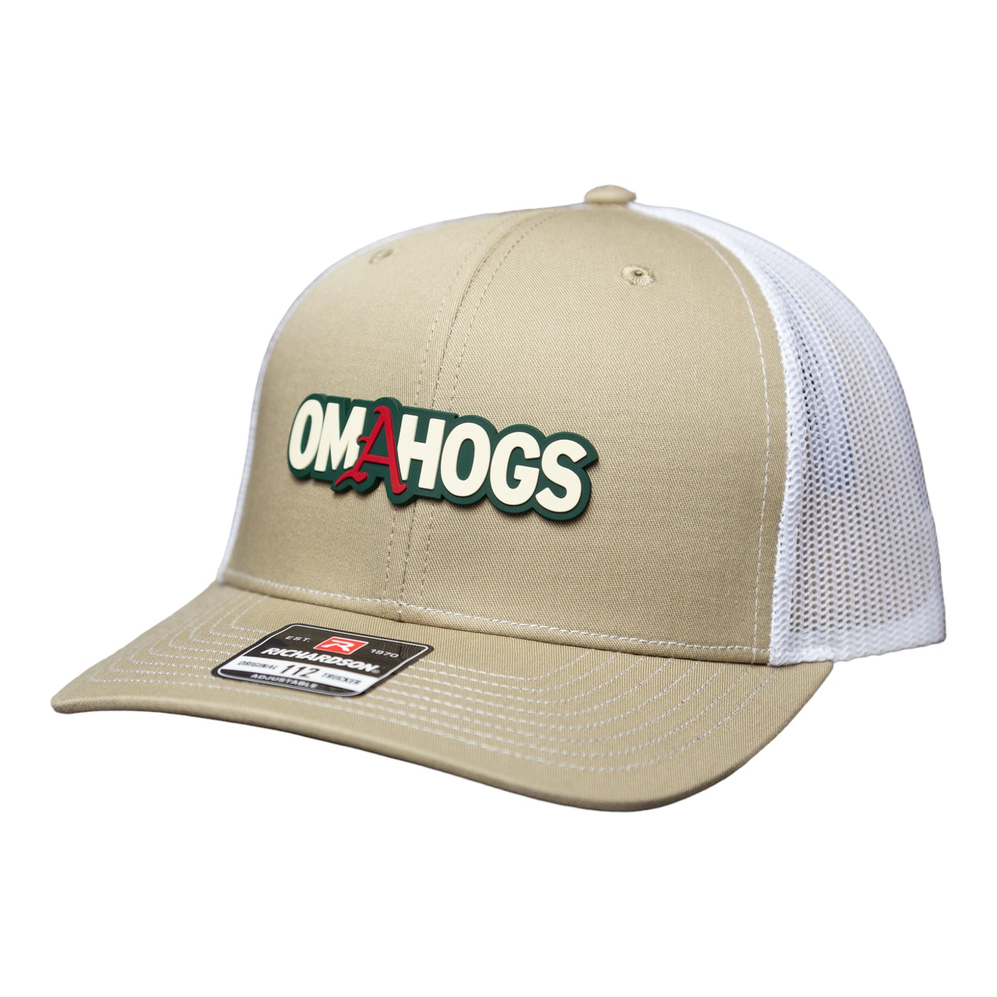 Arkansas Razorbacks OMAHOGS 3D Snapback Trucker Hat- Tan/ White