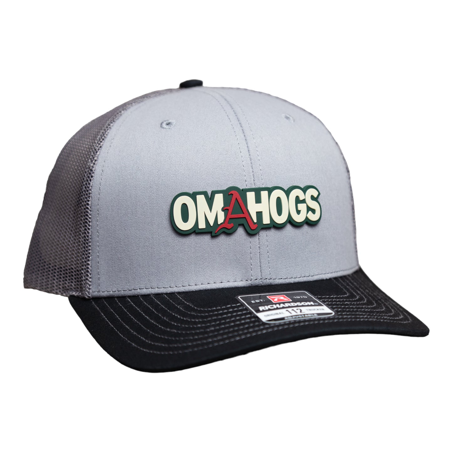 Arkansas Razorbacks OMAHOGS 3D Snapback Trucker Hat- Grey/ Charcoal/ Black