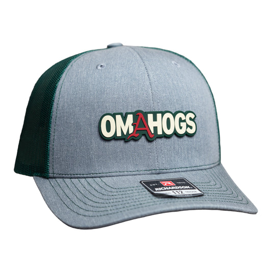 Arkansas Razorbacks OMAHOGS 3D Snapback Trucker Hat- Heather Grey/ Dark Green