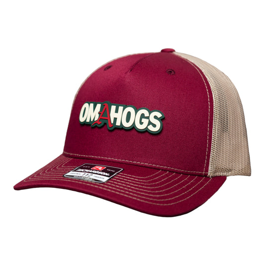 Arkansas Razorbacks OMAHOGS 3D Snapback Trucker Hat- Cardinal/ Tan
