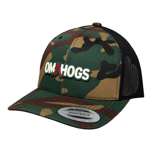 Arkansas Razorbacks OMAHOGS 3D YP Snapback Trucker Hat- Army Camo/ Black