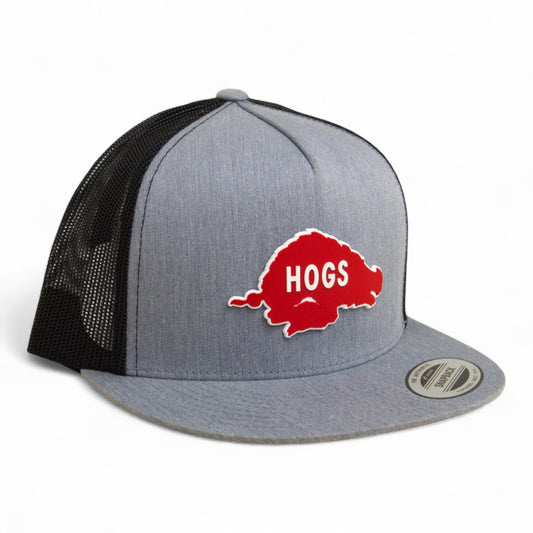 Arkansas Razorbacks Retro HOGS Red 3D YP Snapback Flat Bill Trucker Hat- Heather Grey/ Black