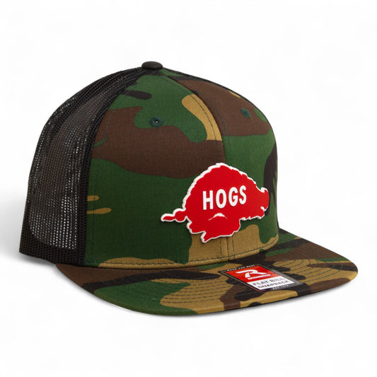 Arkansas Razorbacks Retro HOGS Red 3D Wool Blend Flat Bill Hat- Army Camo/ Black