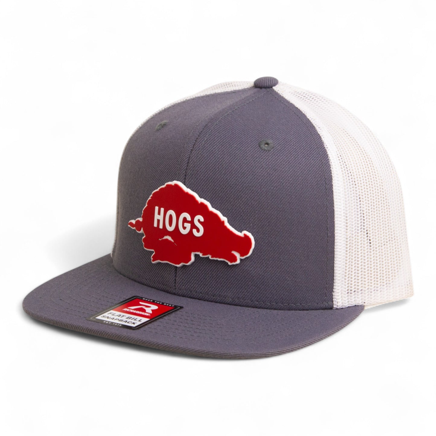Arkansas Razorbacks Retro HOGS Red 3D Wool Blend Flat Bill Hat- Charcoal/ White
