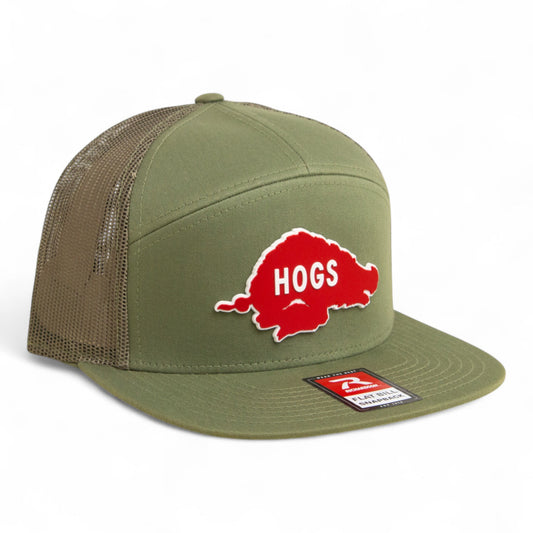 Arkansas Razorbacks Retro HOGS Red 3D Snapback Seven-Panel Flat Bill Trucker Hat- Loden Green