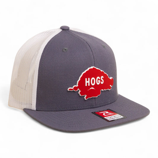 Arkansas Razorbacks Retro HOGS Red 3D Wool Blend Flat Bill Hat- Charcoal/ White