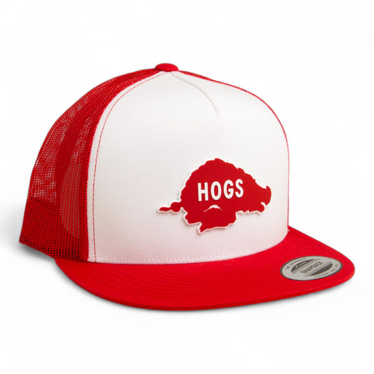Arkansas Razorbacks Retro HOGS Red 3D YP Snapback Flat Bill Trucker Hat- White/ Red