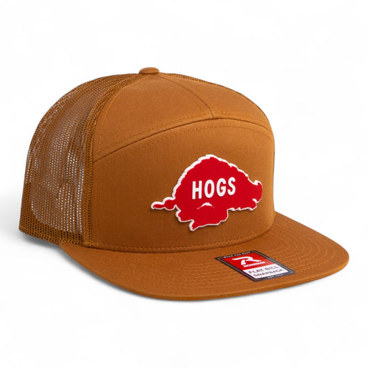 Arkansas Razorbacks Retro HOGS Red 3D Snapback Seven-Panel Flat Bill Trucker Hat- Carmel