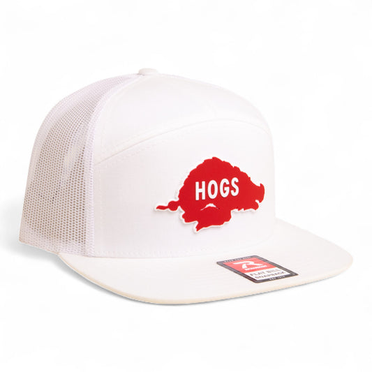 Arkansas Razorbacks Retro HOGS Red 3D Snapback Seven-Panel Flat Bill Trucker Hat- White