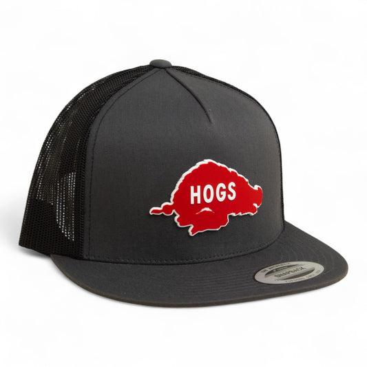 Arkansas Razorbacks Retro HOGS Red 3D YP Snapback Flat Bill Trucker Hat- Charcoal/ Black