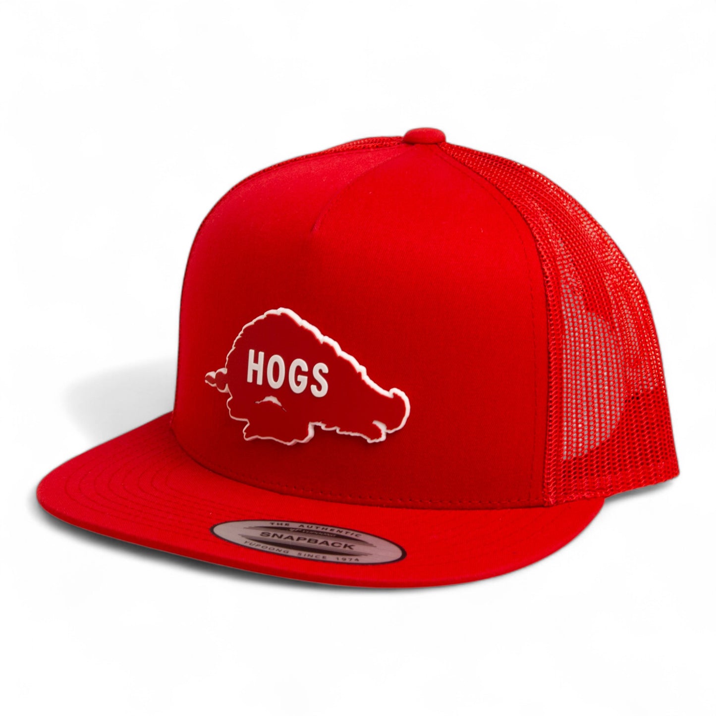 Arkansas Razorbacks Retro HOGS Red 3D YP Snapback Flat Bill Trucker Hat- Red