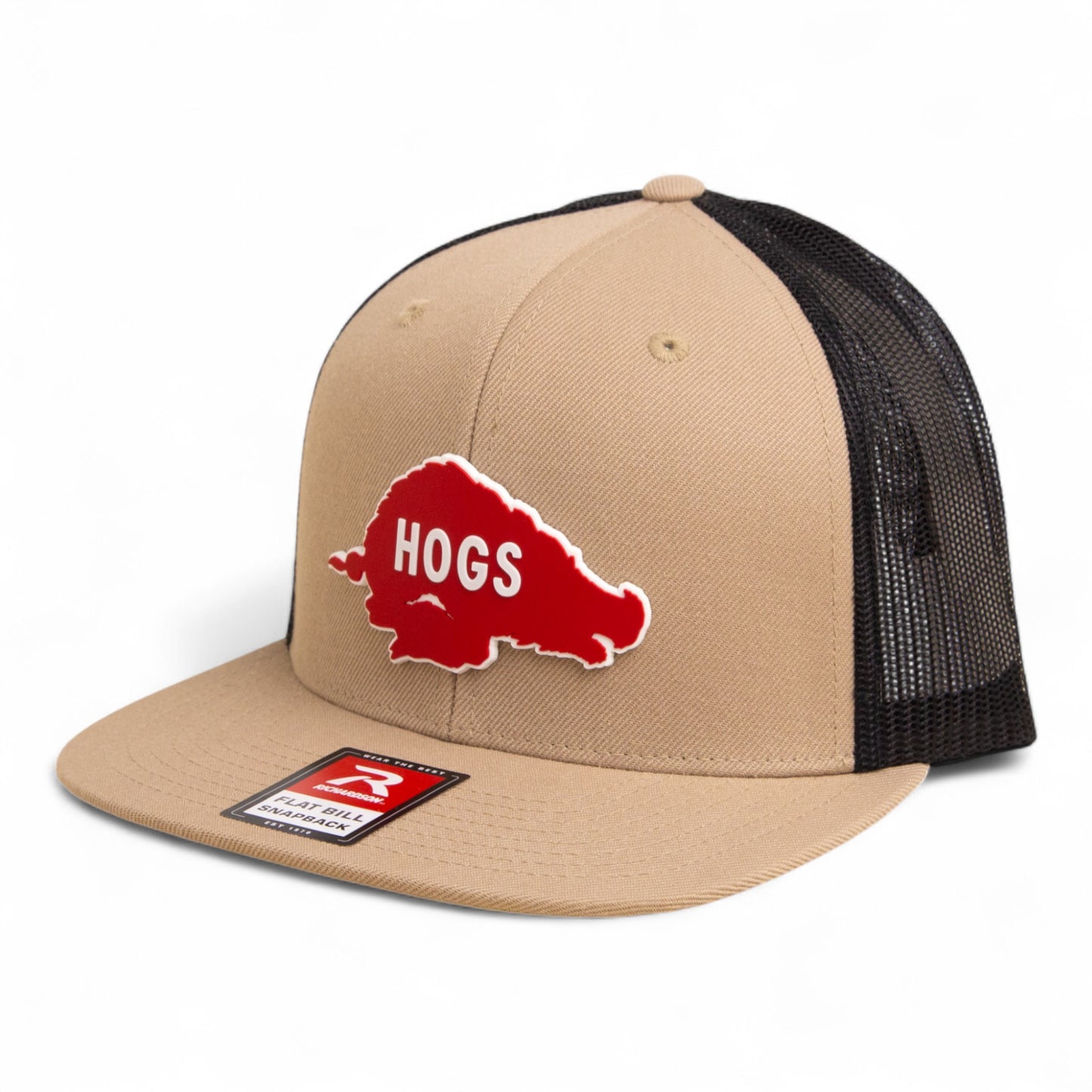 Arkansas Razorbacks Retro HOGS Red 3D Wool Blend Flat Bill Hat- Tan/ Black