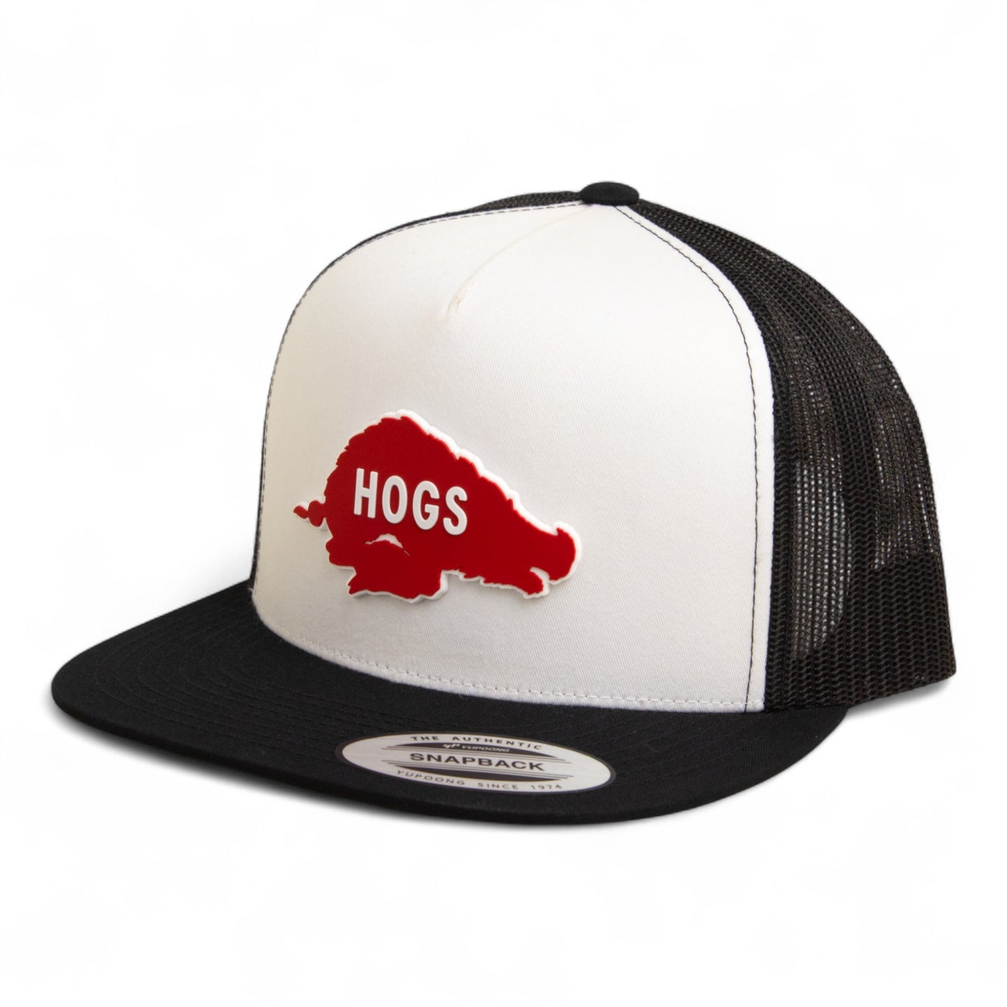 Arkansas Razorbacks Retro HOGS Red 3D YP Snapback Flat Bill Trucker Hat- White/ Black