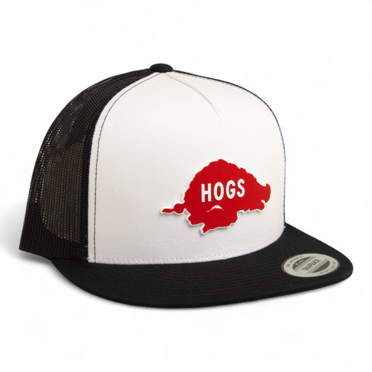 Arkansas Razorbacks Retro HOGS Red 3D YP Snapback Flat Bill Trucker Hat- White/ Black
