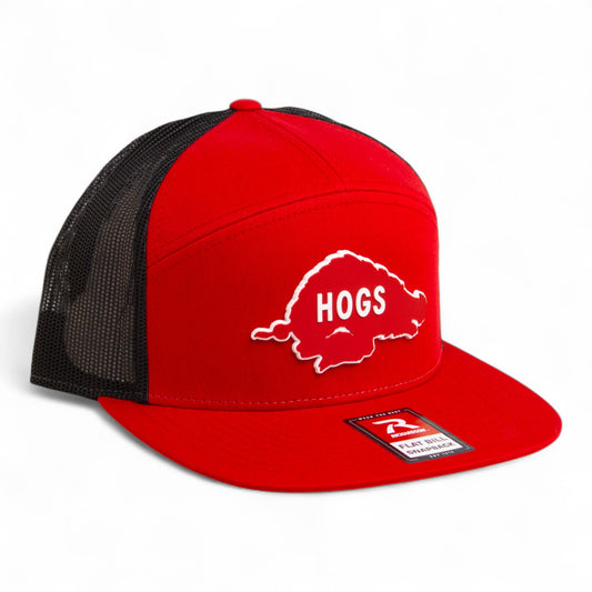 Arkansas Razorbacks Retro HOGS Red 3D Snapback Seven-Panel Flat Bill Trucker Hat- Red/ Black