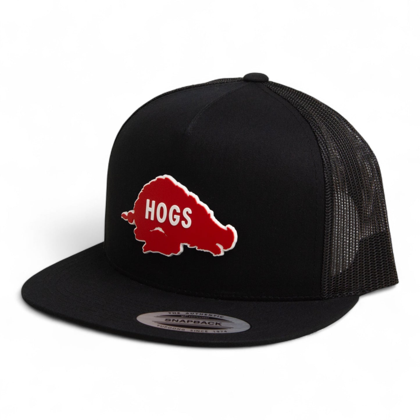 Arkansas Razorbacks Retro HOGS Red 3D YP Snapback Flat Bill Trucker Hat- Black