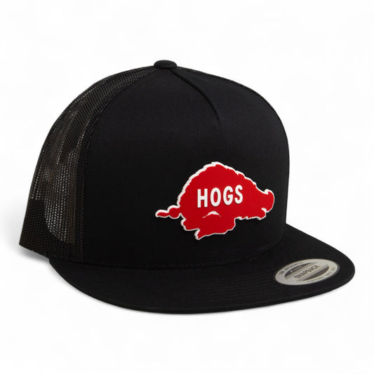 Arkansas Razorbacks Retro HOGS Red 3D YP Snapback Flat Bill Trucker Hat- Black