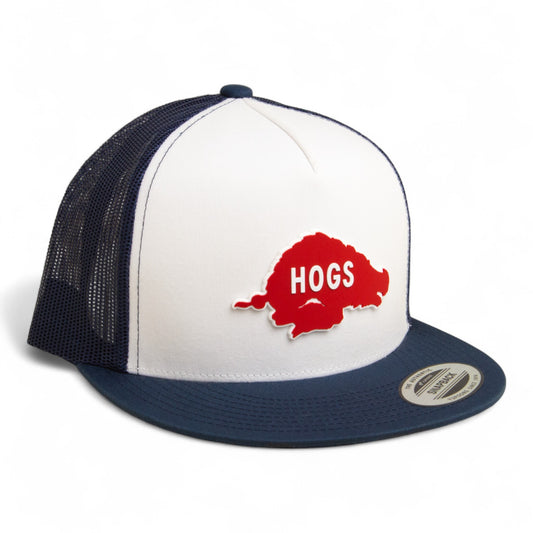 Arkansas Razorbacks Retro HOGS Red 3D YP Snapback Flat Bill Trucker Hat- White/ Navy