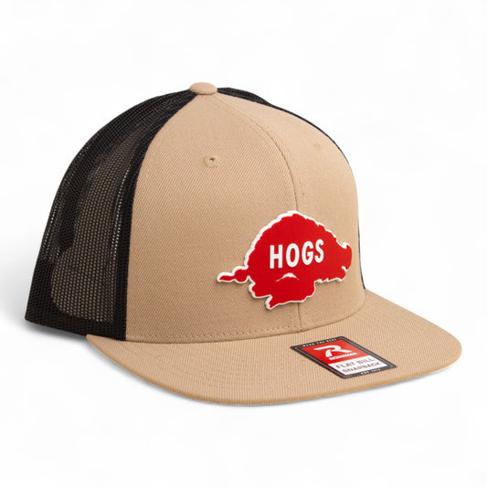 Arkansas Razorbacks Retro HOGS Red 3D Wool Blend Flat Bill Hat- Tan/ Black