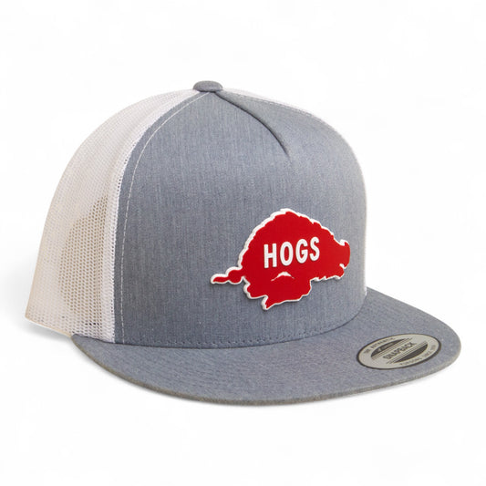 Arkansas Razorbacks Retro HOGS Red 3D YP Snapback Flat Bill Trucker Hat- Heather Grey/ White