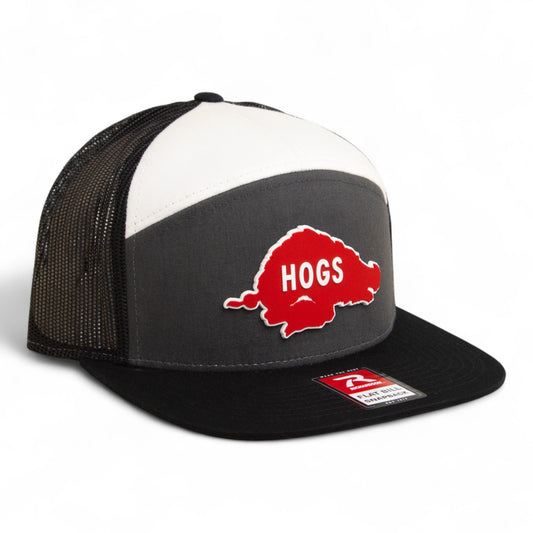Arkansas Razorbacks Retro HOGS Red 3D Snapback Seven-Panel Flat Bill Trucker Hat- Charcoal/ White/ Black
