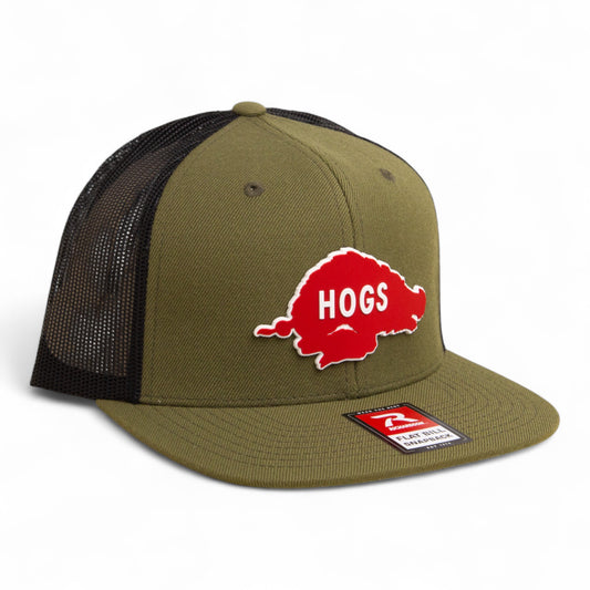 Arkansas Razorbacks Retro HOGS Red 3D Wool Blend Flat Bill Hat- Loden/ Black