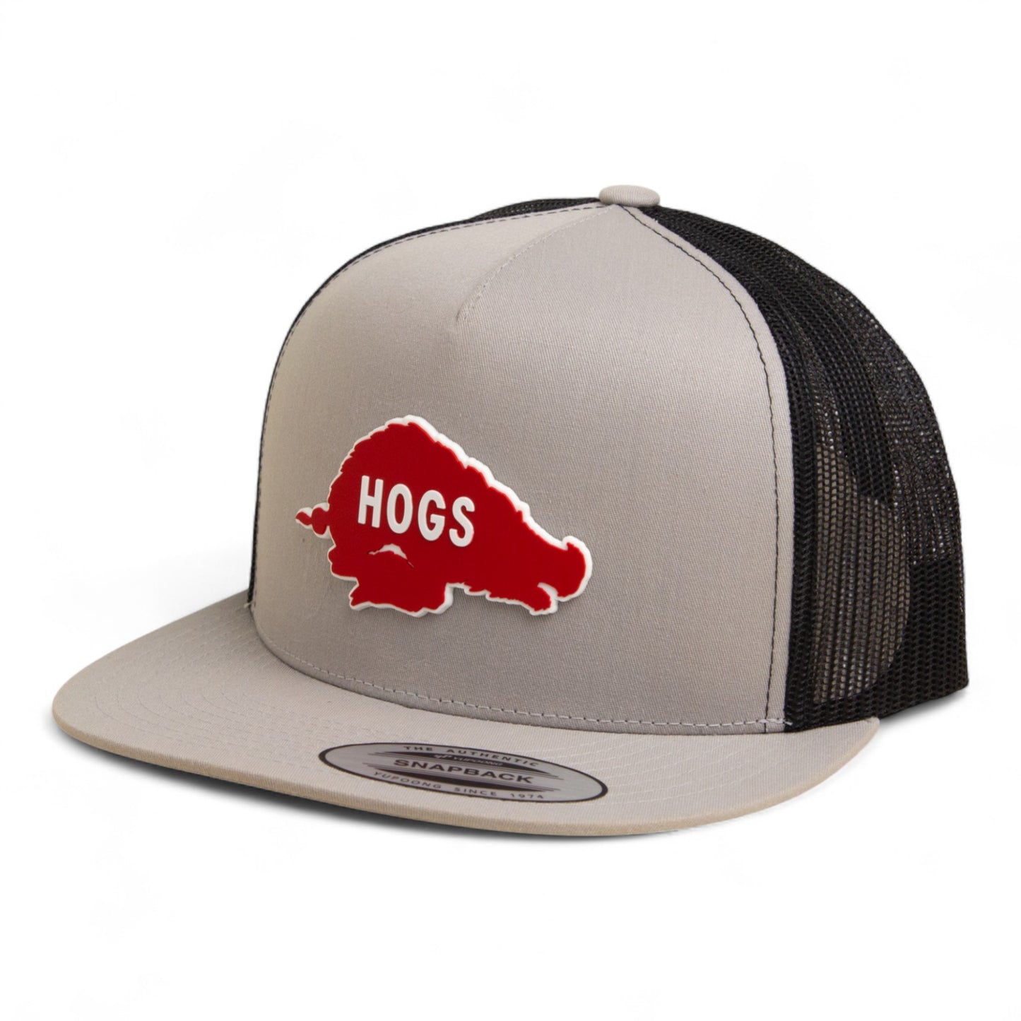 Arkansas Razorbacks Retro HOGS Red 3D YP Snapback Flat Bill Trucker Hat- Silver/ Black